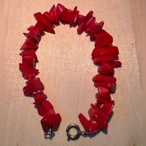 Vintage Sterling 7 1/2 inch sunset red jasper link bracelet